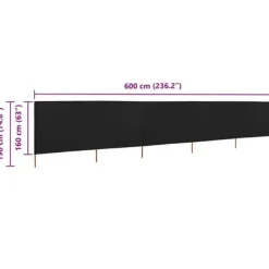 Vinddekoration^5-panelers foldbart læsejl - Beskyttelse mod vind | Farve: Sort | Størrelse: 600x160 cm