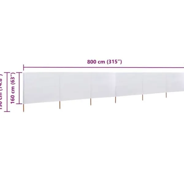 Vinddekoration^6-panels foldbart læsejl - UV-beskyttelse | Farve: Sandhvid | Størrelse: 800x160 cm