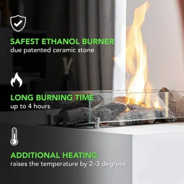 Pejse^Panorama indbygningsenhed L bioethanol indbygningsovn - Sikker åben ild - 3 KW varme