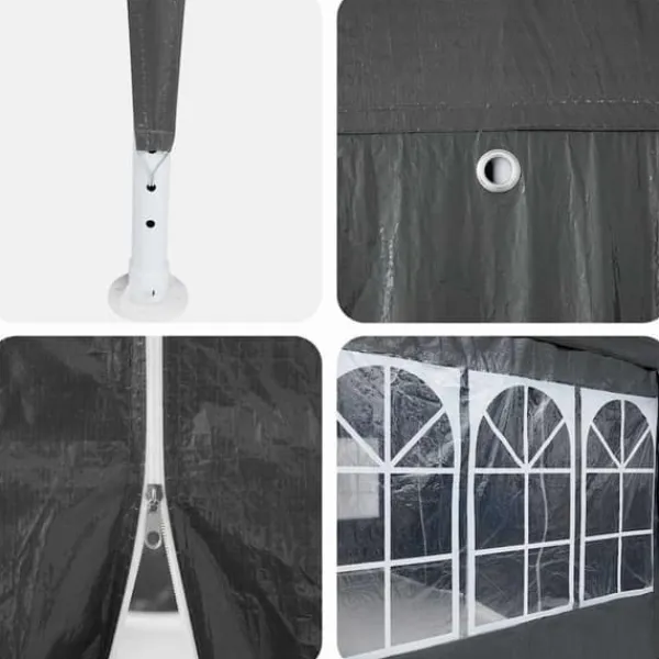 Telte & Lysthuse^Party Telt Anthracit & Hvid - Rummeligt 400x400 cm | Farve: Anthracit & Hvid | Størrelse: 400x400x266 cm