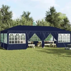 Telte & Lysthuse^Party Tent - Utendørs Festtelt i Polyester og Stål | Farve: Blå og Hvid | Størrelse: 800x400x266 cm