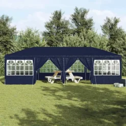 Telte & Lysthuse^Party Tent - Utendørs Festtelt i Polyester og Stål | Farve: Blå og Hvid | Størrelse: 800x400x266 cm