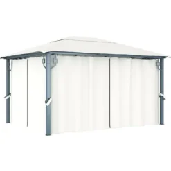 Telte & Lysthuse^Paviljong med gardin och ljusslinga LED - Eleganta utomhuslösningen | Färg: Gräddvit | Storlek: 4x3 m