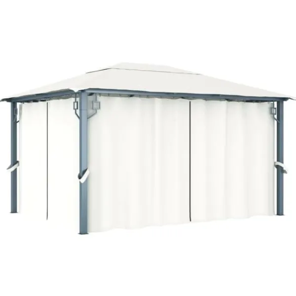 Telte & Lysthuse^Paviljong med gardin och ljusslinga LED - Eleganta utomhuslösningen | Färg: Gräddvit | Storlek: 4x3 m
