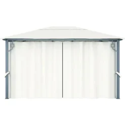 Telte & Lysthuse^Paviljong med gardin och ljusslinga LED - Eleganta utomhuslösningen | Färg: Gräddvit | Storlek: 4x3 m