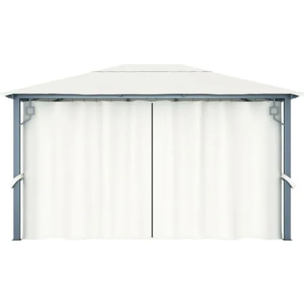 Telte & Lysthuse^Paviljong med gardin och ljusslinga LED - Eleganta utomhuslösningen | Färg: Gräddvit | Storlek: 4x3 m