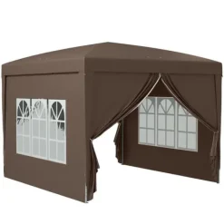 Telte & Lysthuse^Pavillon ca. 3x3 m pop-up, vandafvisende, vintertålelig, UV-beskyttelse 50+, 4 sidevægge & taske, kaffebrun