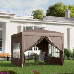 Telte & Lysthuse^Pavillon ca. 3x3 m pop-up, vandafvisende, vintertålelig, UV-beskyttelse 50+, 4 sidevægge & taske, kaffebrun
