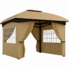 Telte & Lysthuse^Pavillon ca. 3,4x3,4 m, vandafvisende, 4 sidevægge & dobbelt tag, galvaniseret stel, beige