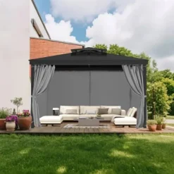 New Pavillon Gardiner, 284x284x204 cm, Grå, Vandtæt Polyester Telte & Lysthuse