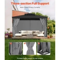 Online Pavillon Gardiner, 283x340x203.5 cm, Grå, Polyester Telte & Lysthuse