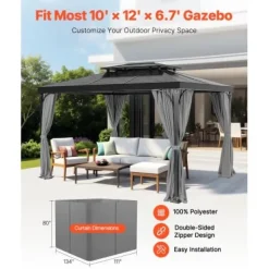 Online Pavillon Gardiner, 283x340x203.5 cm, Grå, Polyester Telte & Lysthuse