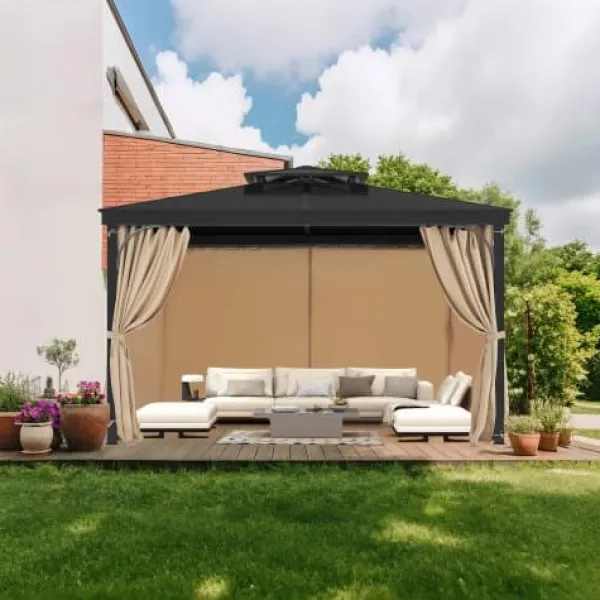 Clearance Pavillon Gardiner, 340x283x203 cm, Khaki, Vandtæt Polyester Telte & Lysthuse