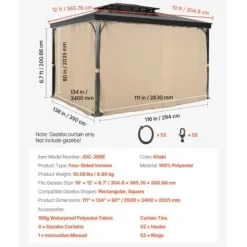 Clearance Pavillon Gardiner, 340x283x203 cm, Khaki, Vandtæt Polyester Telte & Lysthuse