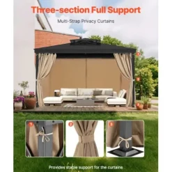 Clearance Pavillon Gardiner, 340x283x203 cm, Khaki, Vandtæt Polyester Telte & Lysthuse