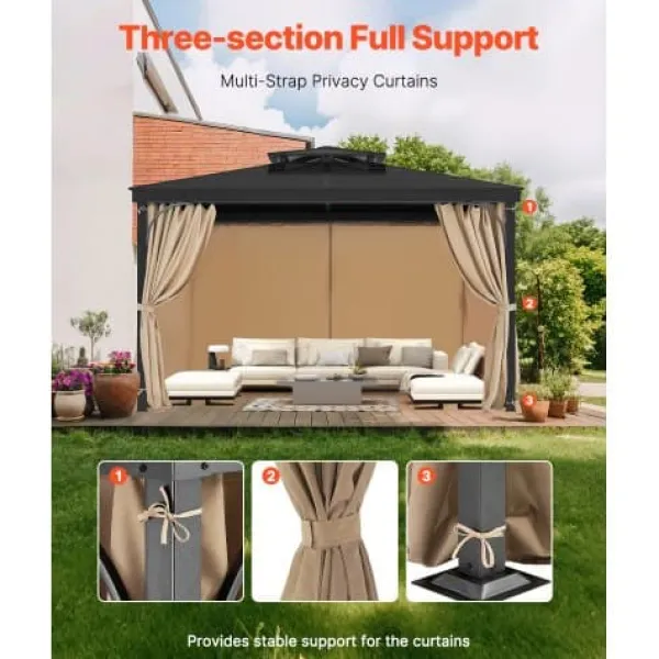 Clearance Pavillon Gardiner, 340x283x203 cm, Khaki, Vandtæt Polyester Telte & Lysthuse