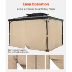 Clearance Pavillon Gardiner, 340x283x203 cm, Khaki, Vandtæt Polyester Telte & Lysthuse