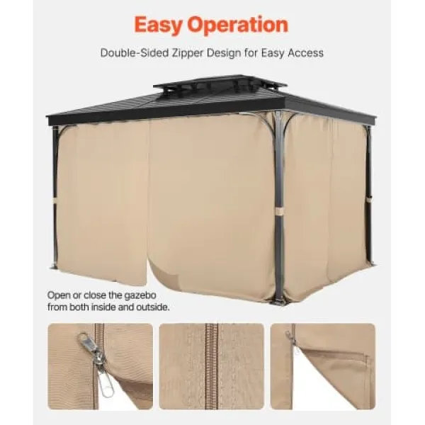 Clearance Pavillon Gardiner, 340x283x203 cm, Khaki, Vandtæt Polyester Telte & Lysthuse