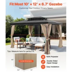 Clearance Pavillon Gardiner, 340x283x203 cm, Khaki, Vandtæt Polyester Telte & Lysthuse