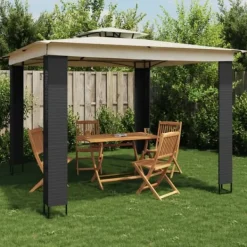 Telte & Lysthuse^Pavillon med dobbelt tag - Stål | Farve: Creme | Størrelse: 2,94x2,94 m