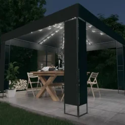 Discount Pavillon med dobbelt tag og LED-lyskæder - Havepavillon | Farve: Antracitgrå | Størrelse: 3x3 m Telte & Lysthuse