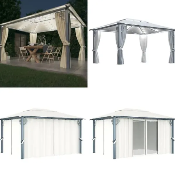 Telte & Lysthuse^Pavillon med gardin + LED-lyskæder 400x300 cm aluminium creme - Pavillon - Pavilloner - Home & Living