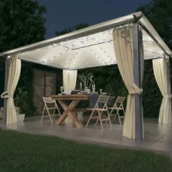 Telte & Lysthuse^Pavillon med gardin + LED-lyskæder 400x300 cm aluminium creme - Pavillon - Pavilloner - Home & Living