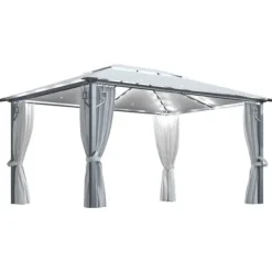 Telte & Lysthuse^Pavillon med gardin + LED-lyskæder 400x300 cm aluminium creme - Pavillon - Pavilloner - Home & Living