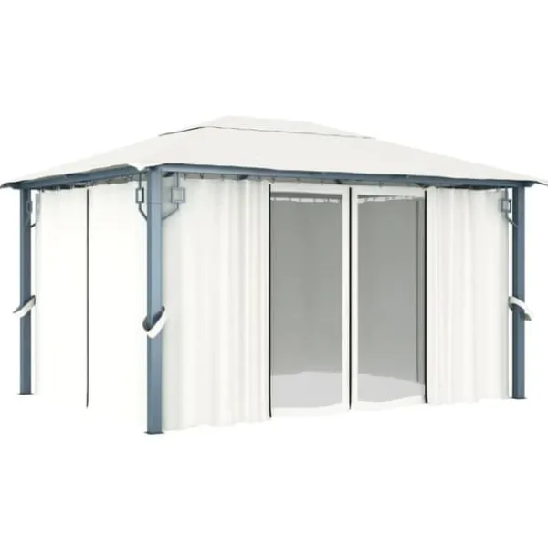 Telte & Lysthuse^Pavillon med gardin + LED-lyskæder 400x300 cm aluminium creme - Pavillon - Pavilloner - Home & Living