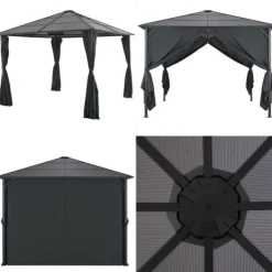 Telte & Lysthuse^Pavillon med gardin aluminium 3 x 3 m sort - Pavillon - Pavilloner - Home & Living