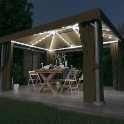 Telte & Lysthuse^Pavillon med gardin og LED-lyskæder 4x3 m gråbrun - Pavillon - Pavilloner - Home & Living
