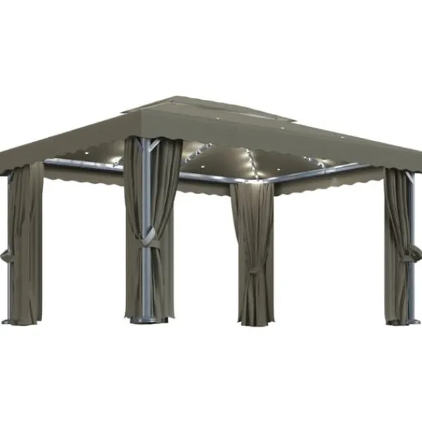 Telte & Lysthuse^Pavillon med gardin og LED-lyskæder 4x3 m gråbrun - Pavillon - Pavilloner - Home & Living