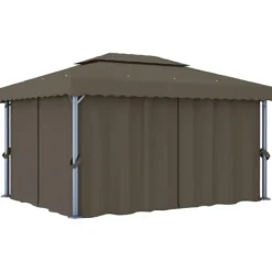 Telte & Lysthuse^Pavillon med gardin og LED-lyskæder 4x3 m gråbrun - Pavillon - Pavilloner - Home & Living