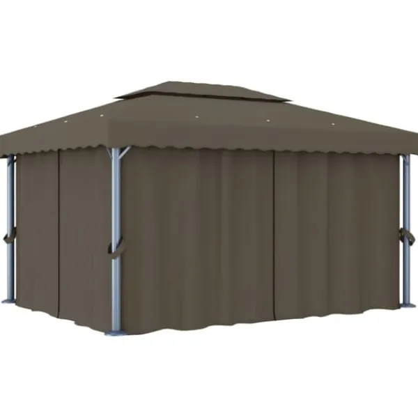 Telte & Lysthuse^Pavillon med gardin og LED-lyskæder 4x3 m gråbrun - Pavillon - Pavilloner - Home & Living