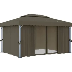 Telte & Lysthuse^Pavillon med gardin og LED-lyskæder 4x3 m gråbrun - Pavillon - Pavilloner - Home & Living