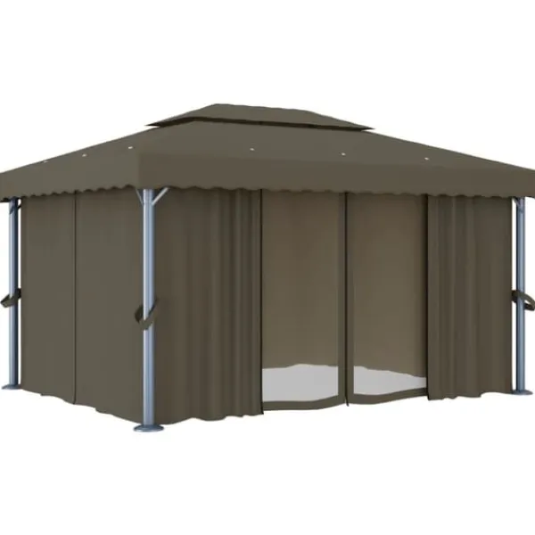 Telte & Lysthuse^Pavillon med gardin og LED-lyskæder 4x3 m gråbrun - Pavillon - Pavilloner - Home & Living