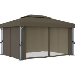 Telte & Lysthuse^Pavillon med gardin og LED-lyskæder 4x3 m gråbrun - Pavillon - Pavilloner - Home & Living