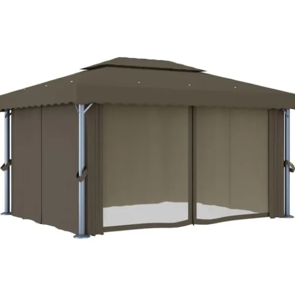 Telte & Lysthuse^Pavillon med gardin og LED-lyskæder 4x3 m gråbrun - Pavillon - Pavilloner - Home & Living