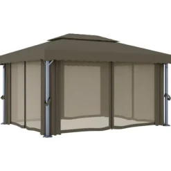 Telte & Lysthuse^Pavillon med gardin og LED-lyskæder 4x3 m gråbrun - Pavillon - Pavilloner - Home & Living