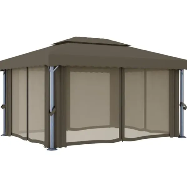 Telte & Lysthuse^Pavillon med gardin og LED-lyskæder 4x3 m gråbrun - Pavillon - Pavilloner - Home & Living