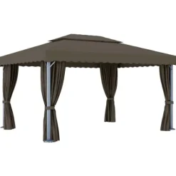 Telte & Lysthuse^Pavillon med gardin og LED-lyskæder 4x3 m gråbrun - Pavillon - Pavilloner - Home & Living