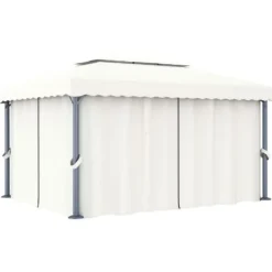 Sale Pavillon med gardin og LED-lyskæder 4x3 m | Farve: Creme Telte & Lysthuse