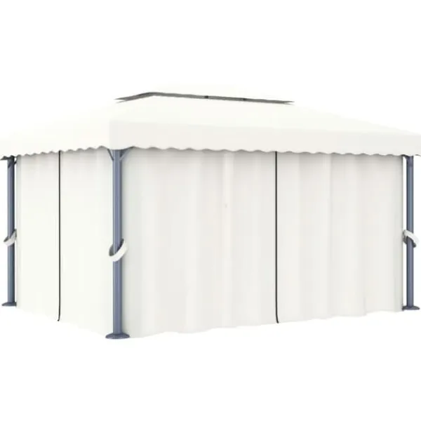 Sale Pavillon med gardin og LED-lyskæder 4x3 m | Farve: Creme Telte & Lysthuse