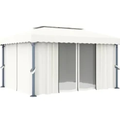 Sale Pavillon med gardin og LED-lyskæder 4x3 m | Farve: Creme Telte & Lysthuse