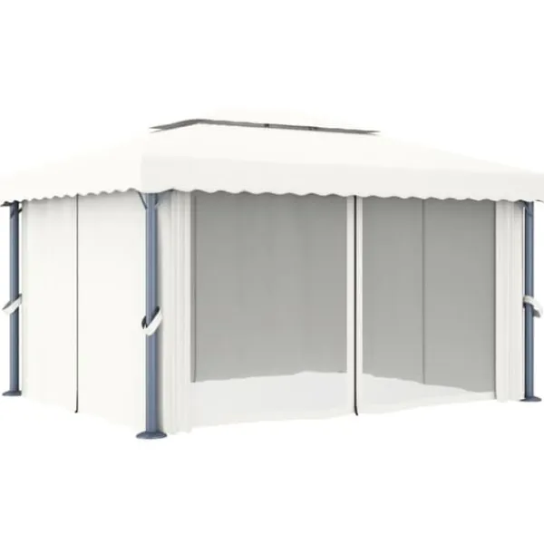 Sale Pavillon med gardin og LED-lyskæder 4x3 m | Farve: Creme Telte & Lysthuse