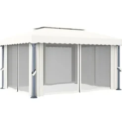 Sale Pavillon med gardin og LED-lyskæder 4x3 m | Farve: Creme Telte & Lysthuse