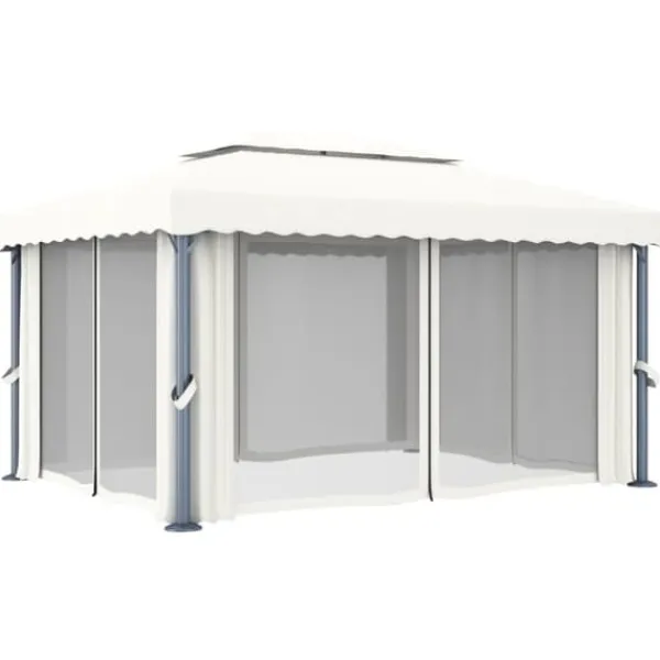 Sale Pavillon med gardin og LED-lyskæder 4x3 m | Farve: Creme Telte & Lysthuse