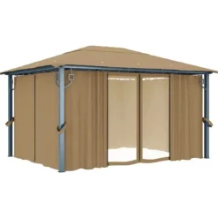 Telte & Lysthuse^Pavillon med gardin 400x300 cm - Solid aluminium | Farve: Gråbrun