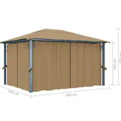 Telte & Lysthuse^Pavillon med gardin 400x300 cm - Solid aluminium | Farve: Gråbrun