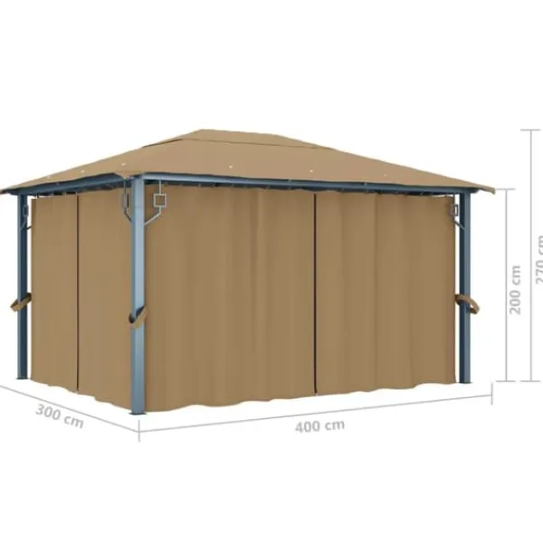 Telte & Lysthuse^Pavillon med gardin 400x300 cm - Solid aluminium | Farve: Gråbrun
